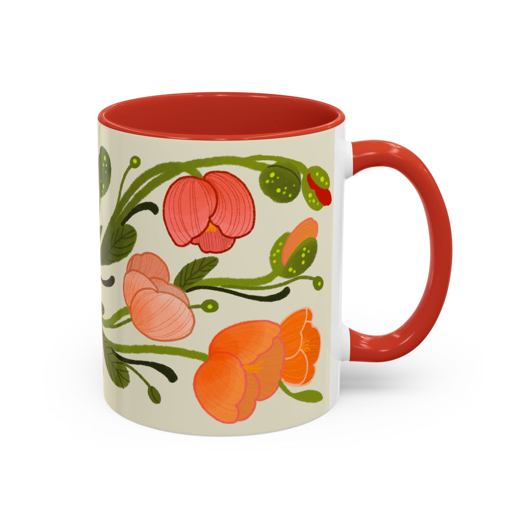 Floral Accent Coffee Mug — Coral Poppy Bouquet Design (11/15 oz)