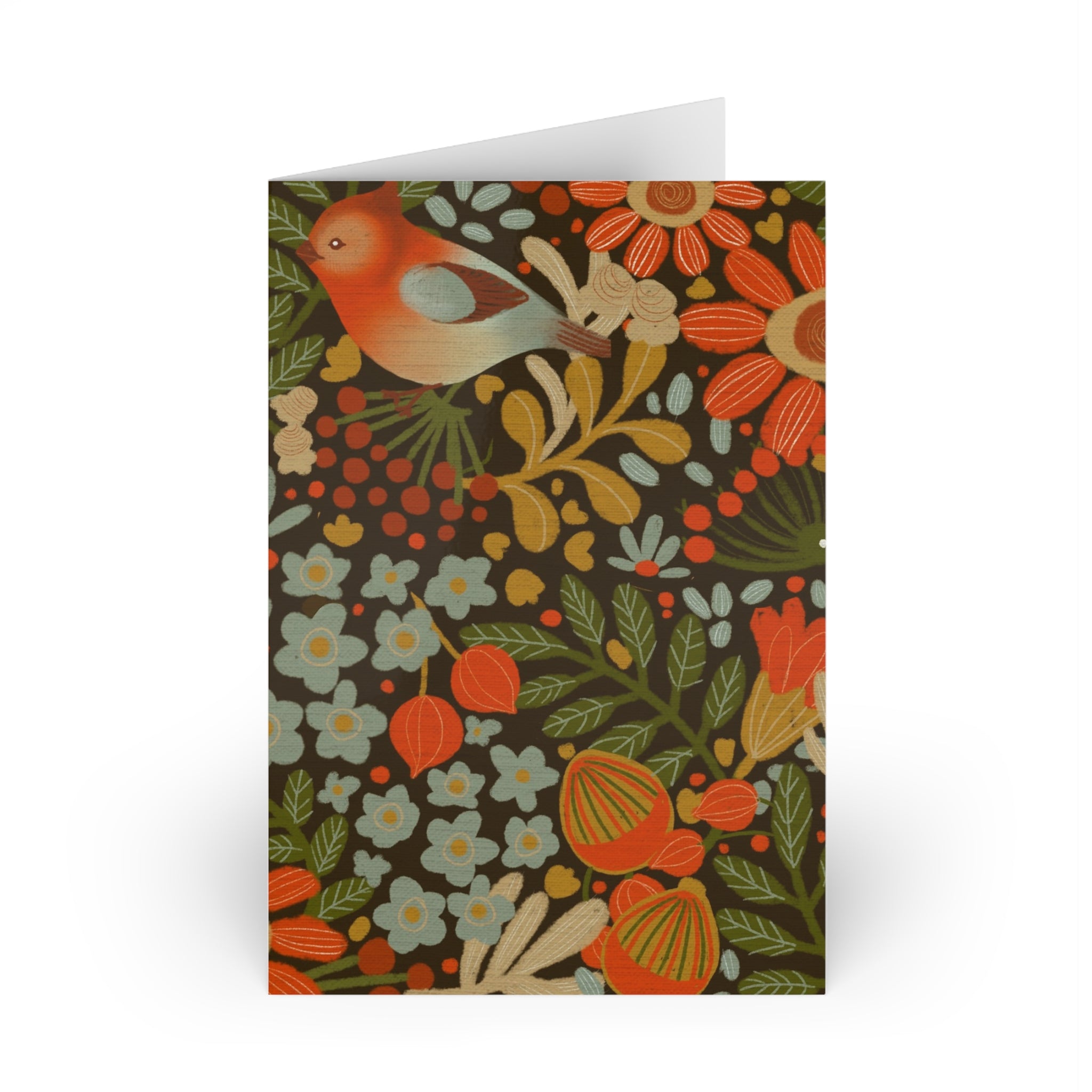 Vintage Floral Birds Greeting Card | Blank Note Card