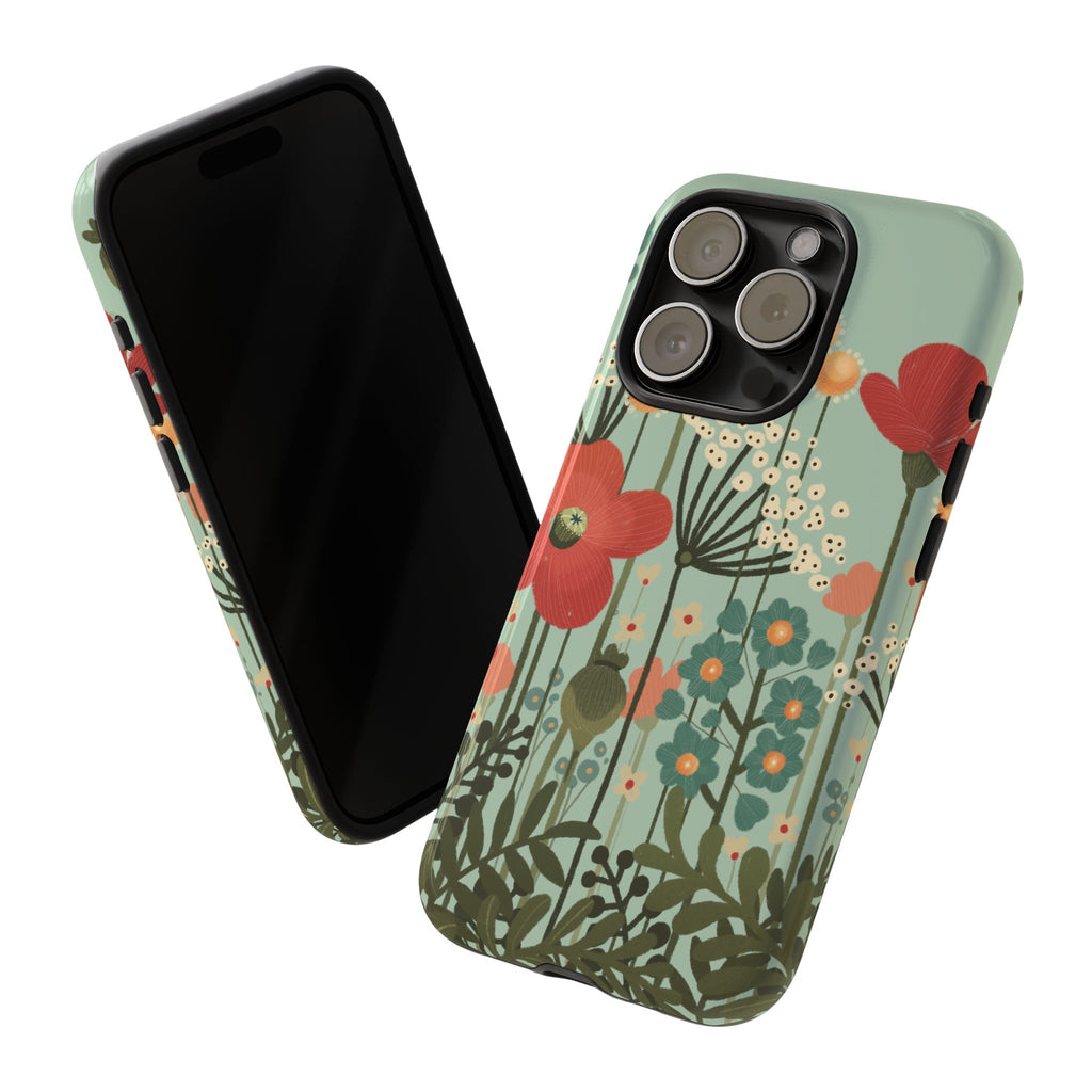 Floral Wildflower Tough Phone Case — Retro Poppy Garden Protective Cover