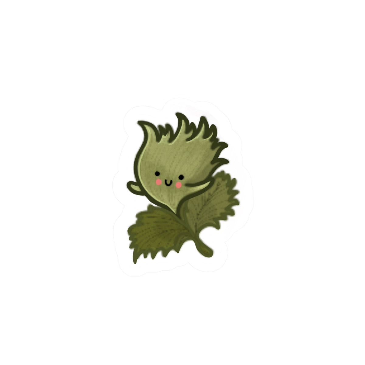 Cute nettle Leaf Kiss-Cut Sticker — Adorable Plant Character Decal for Laptops & Water Bottles