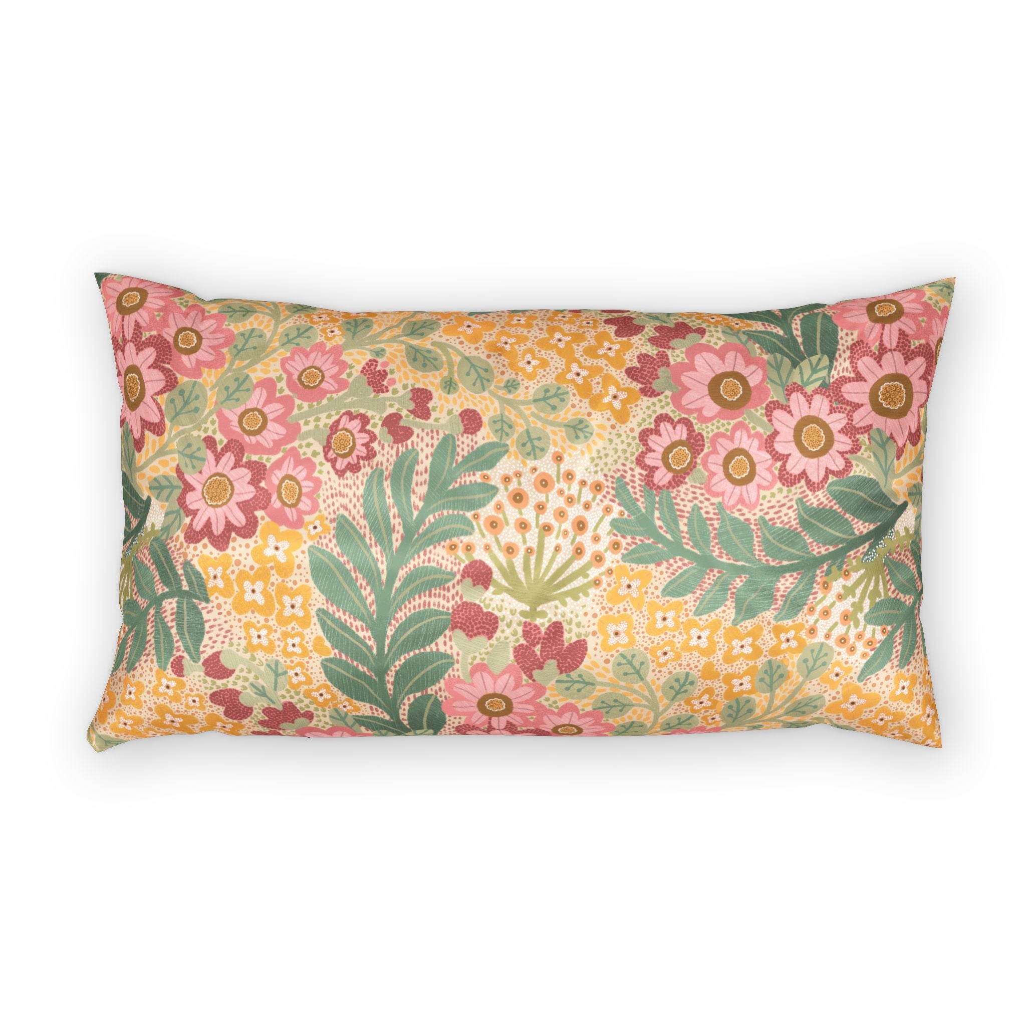 Floral Vintage Pillow Sham — Retro Pink & Sage Cotton Accent Cover