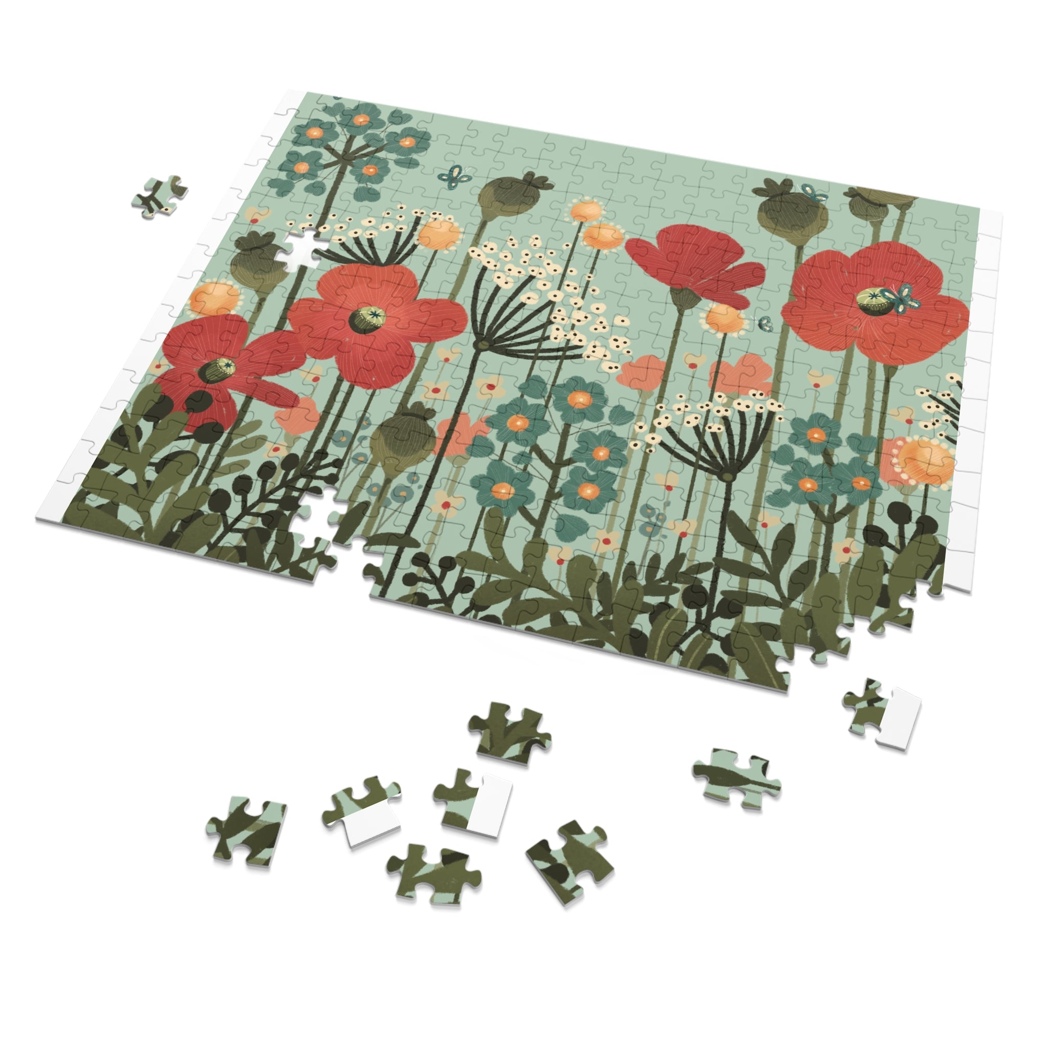 Floral Meadow Jigsaw Puzzle with Tin – Vintage Poppy & Wildflower Art