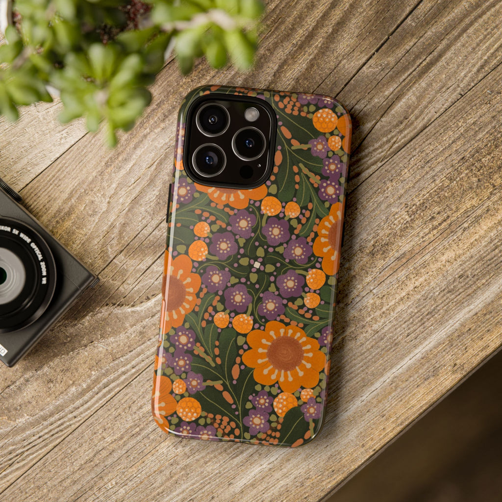 Retro Orange Floral Phone Case | Tough Case