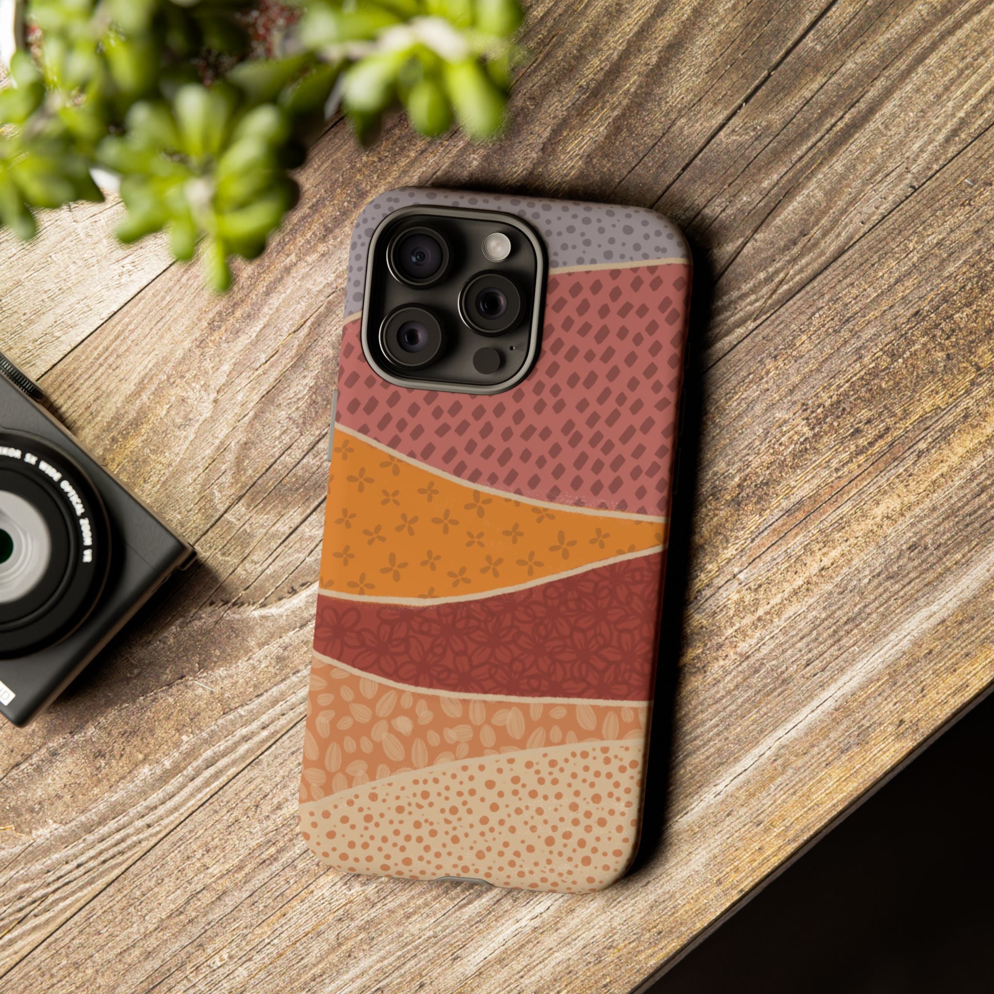 Retro Earth Tone Phone Case — Abstract Layered Pattern Tough Case
