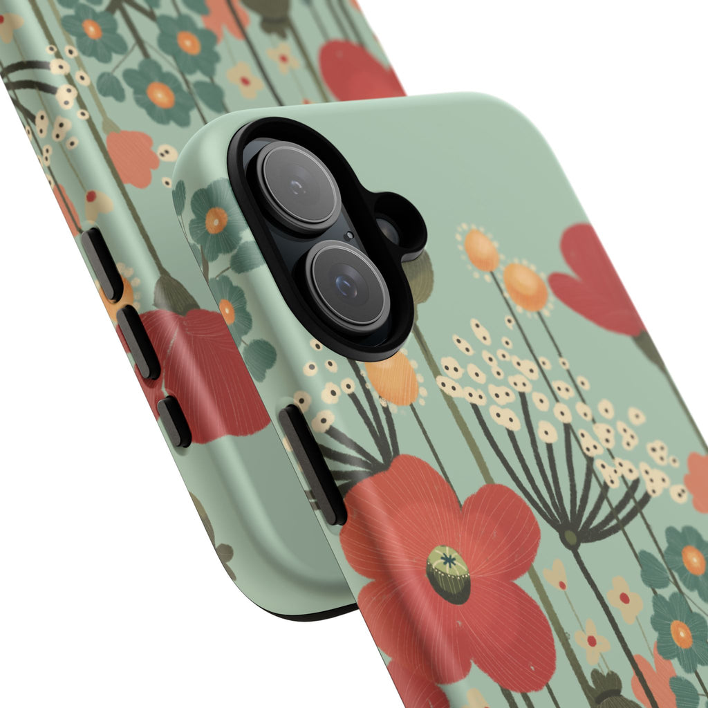 Floral Wildflower Tough Phone Case — Retro Poppy Garden Protective Cover