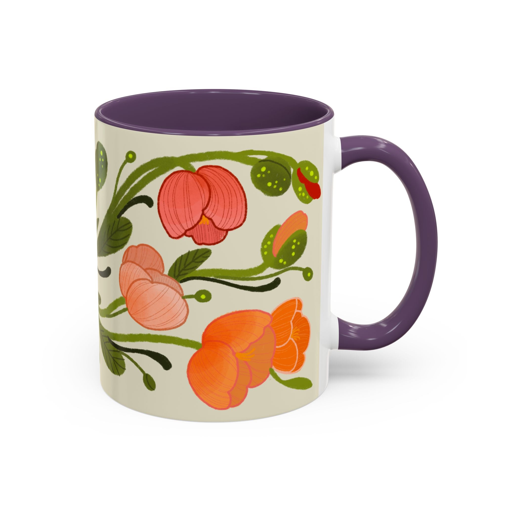 Floral Accent Coffee Mug — Coral Poppy Bouquet Design (11/15 oz)