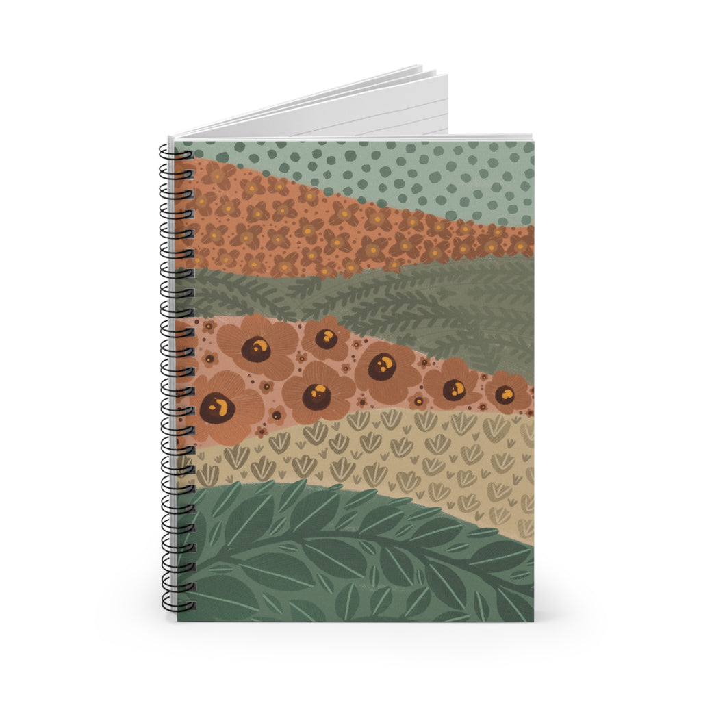 Floral Meadow Spiral Notebook — Earthy Botanical Ruled Journal