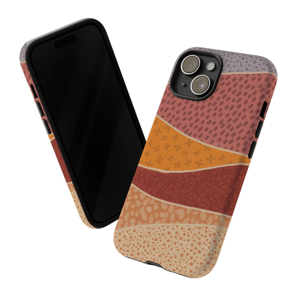 Retro Earth Tone Phone Case — Abstract Layered Pattern Tough Case