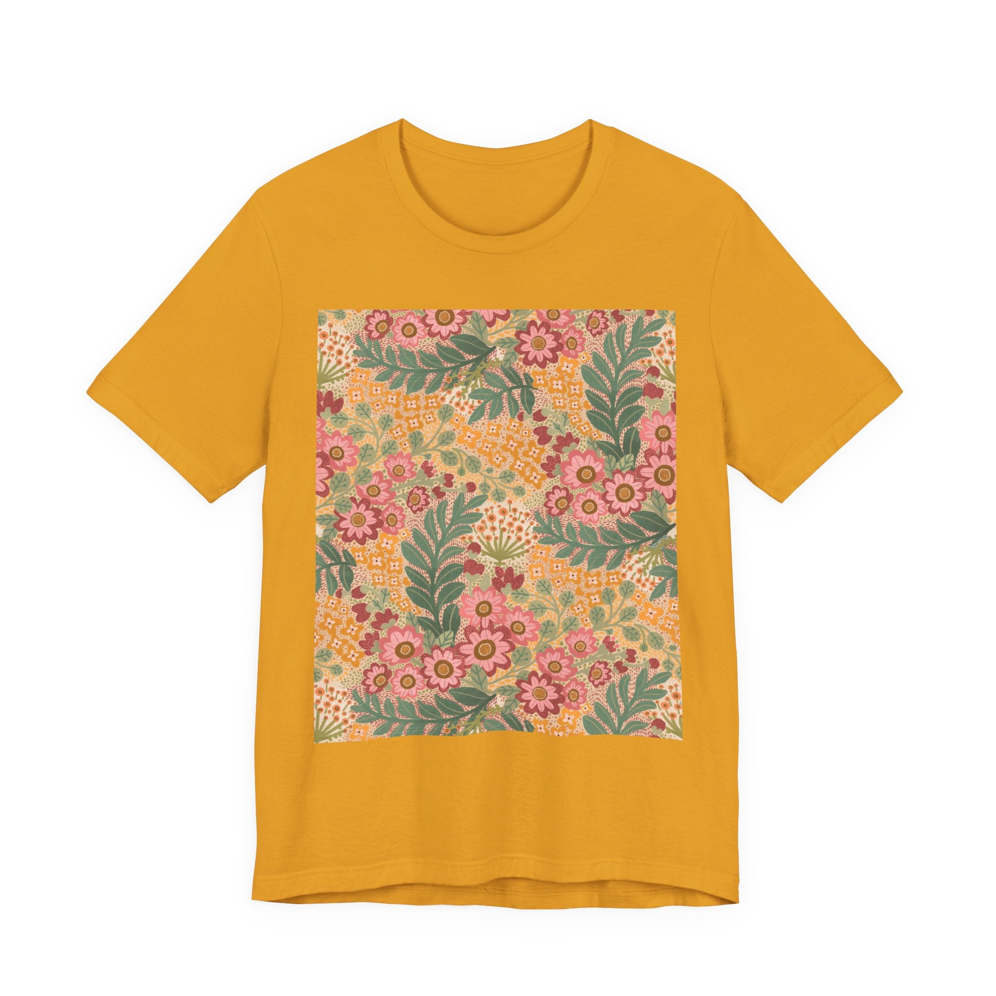 Retro Floral Square Tee — Vintage Pink & Mustard Botanical Shirt
