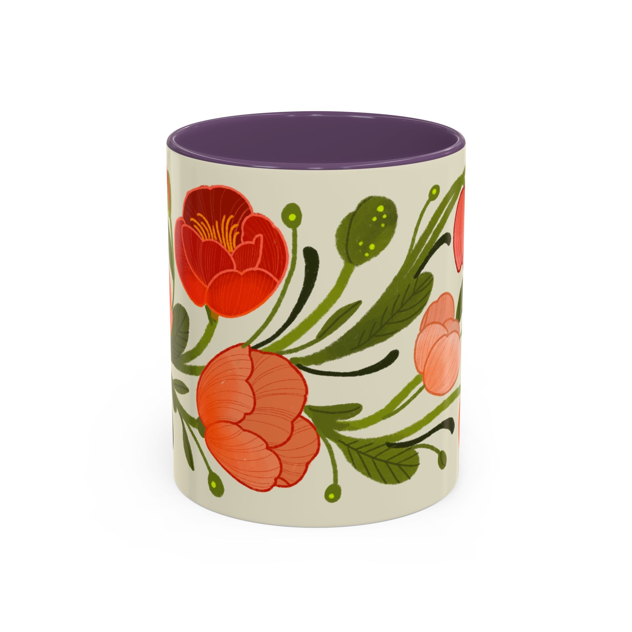 Floral Accent Coffee Mug — Coral Poppy Bouquet Design (11/15 oz)