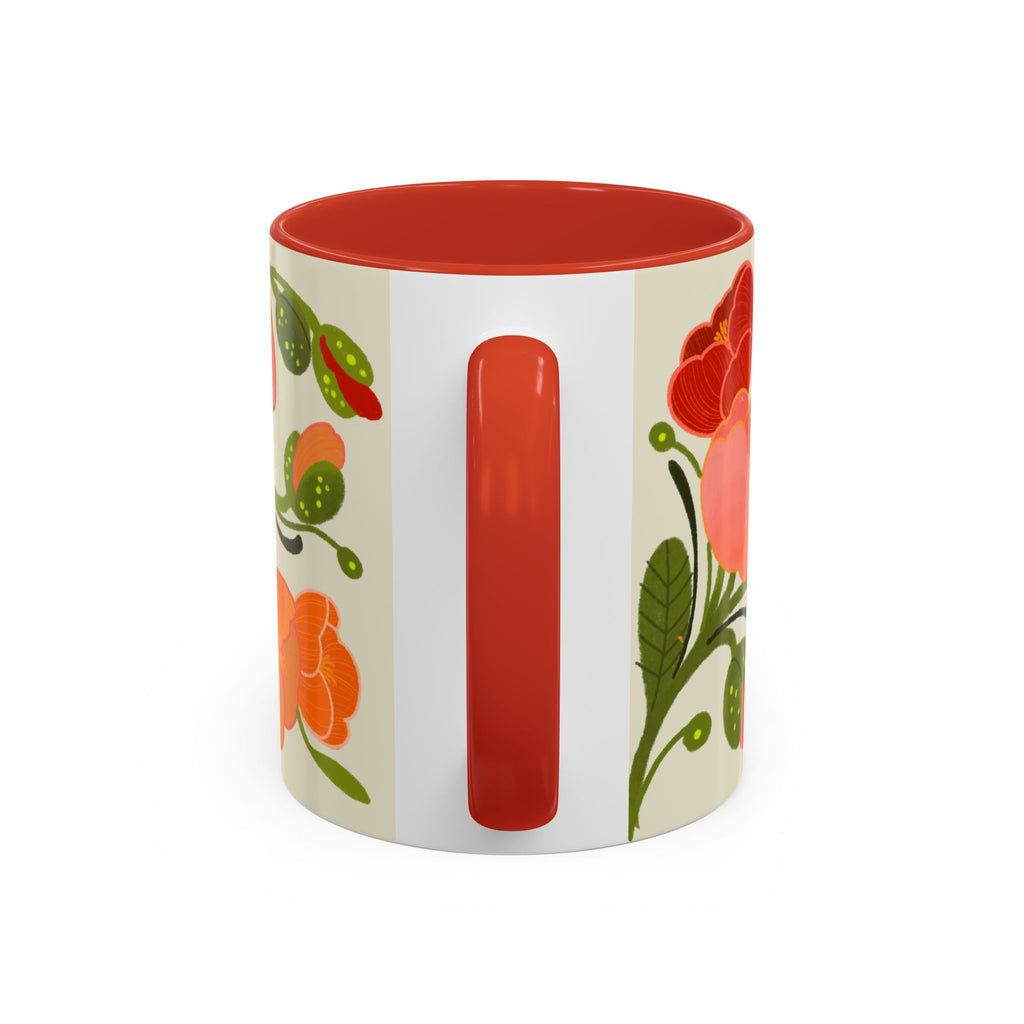 Floral Accent Coffee Mug — Coral Poppy Bouquet Design (11/15 oz)
