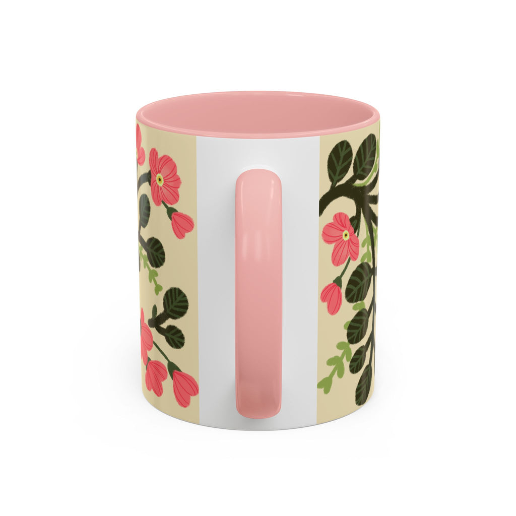 Floral Accent Coffee Mug - Pink Blossom Botanical Design (11/15oz)