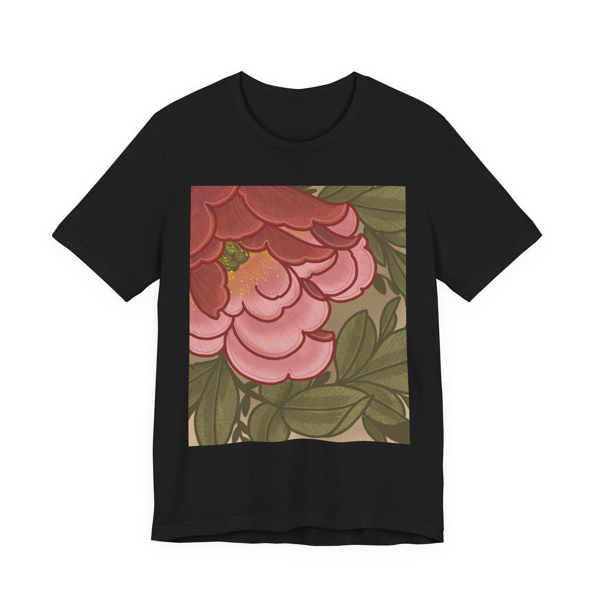 Floral Peony Square Print Tee — Vintage Pink Botanical T-Shirt