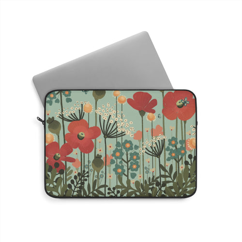 Botanical Poppy Laptop Sleeve — Retro Floral Laptop Case