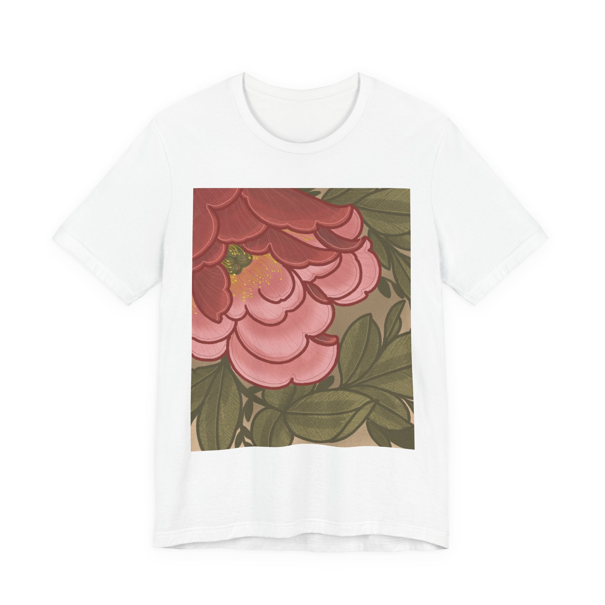 Floral Peony Square Print Tee — Vintage Pink Botanical T-Shirt