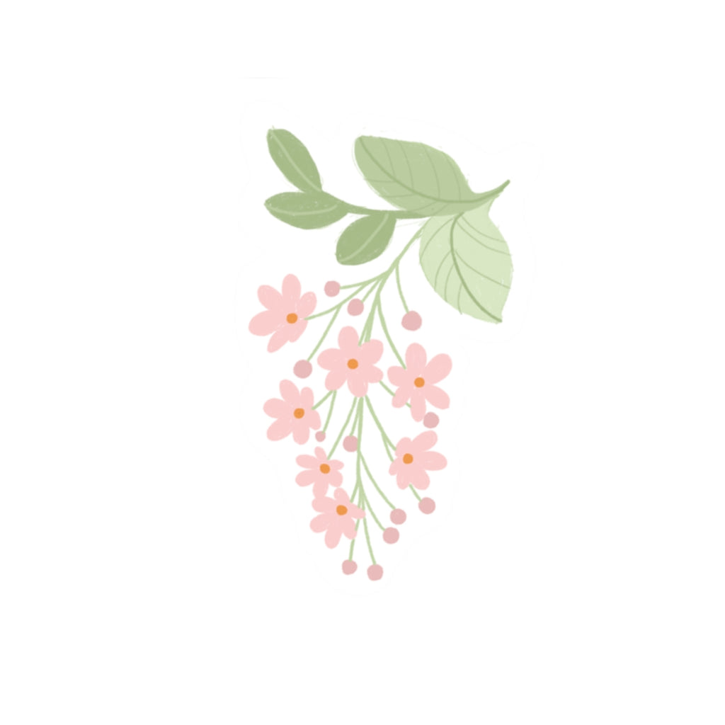 Pink Floral Branch Kiss-Cut Sticker — Delicate Spring Flower Laptop Decal