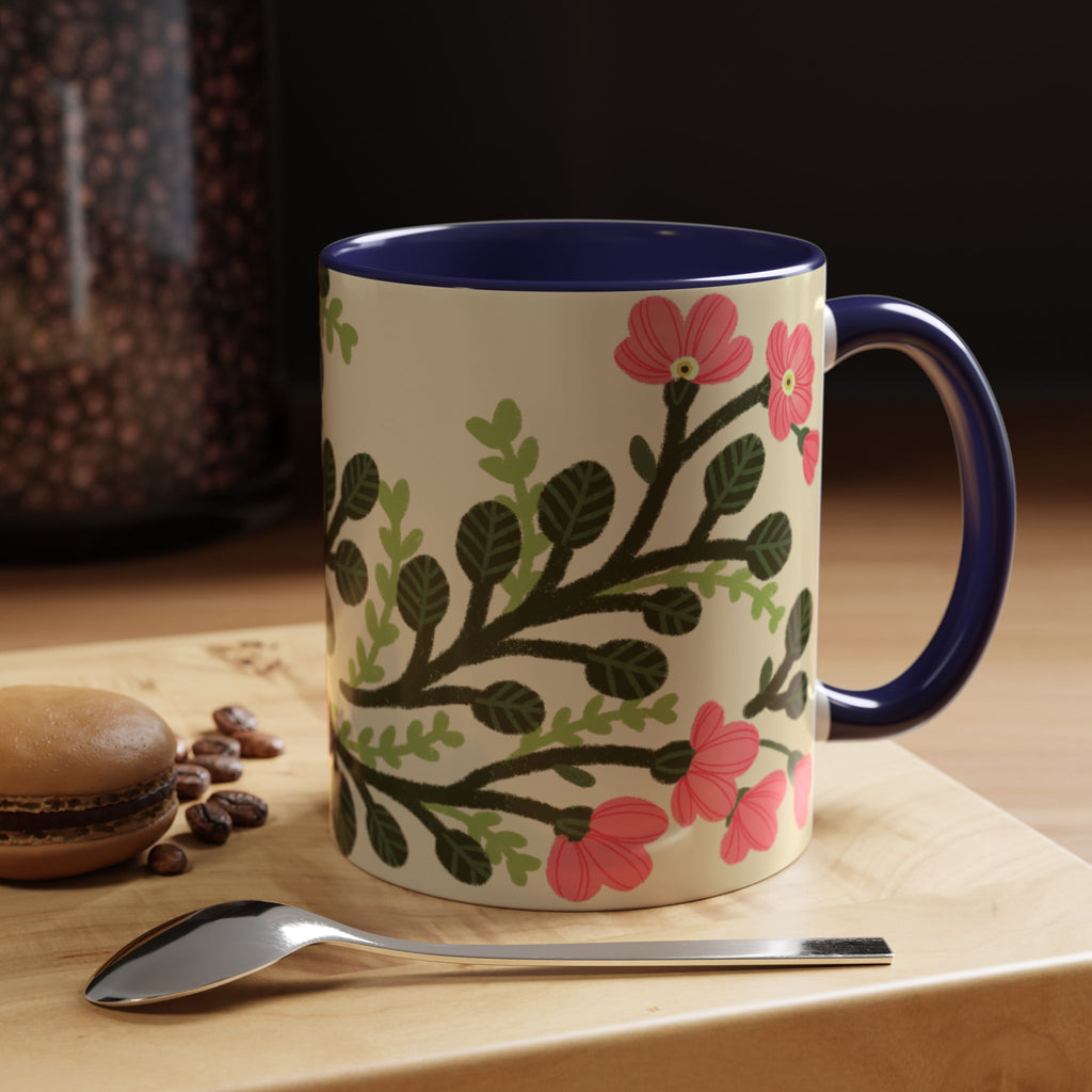 Floral Accent Coffee Mug - Pink Blossom Botanical Design (11/15oz)