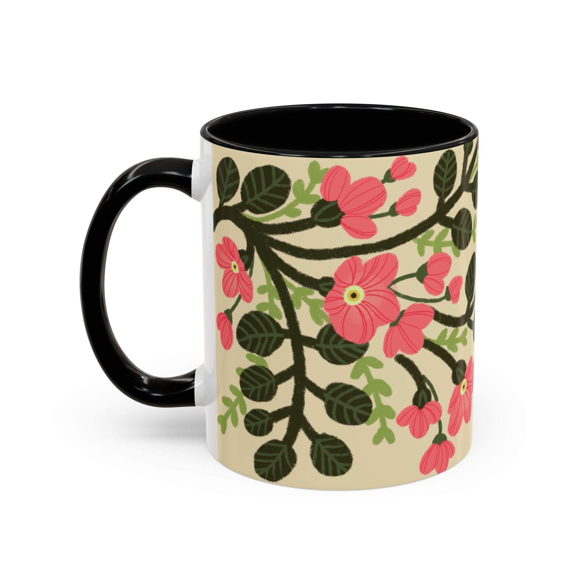 Floral Accent Coffee Mug - Pink Blossom Botanical Design (11/15oz)