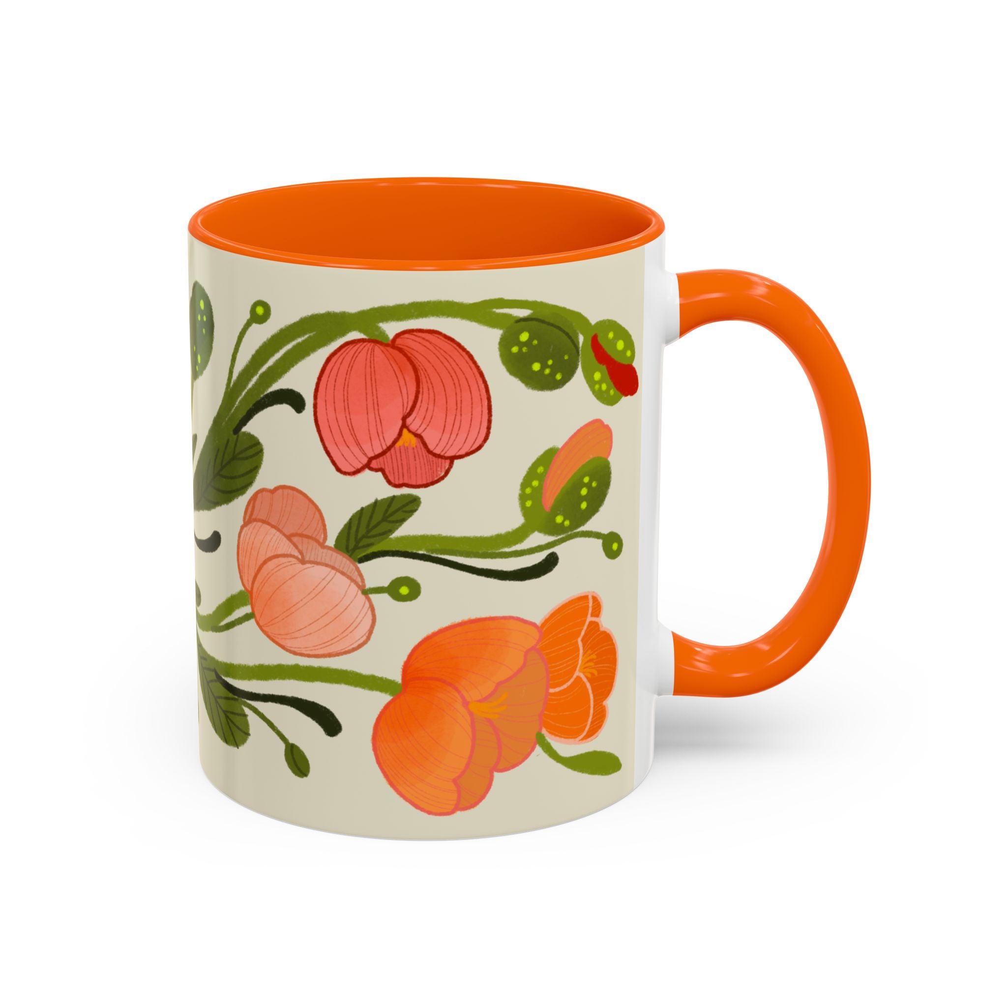 Floral Accent Coffee Mug — Coral Poppy Bouquet Design (11/15 oz)