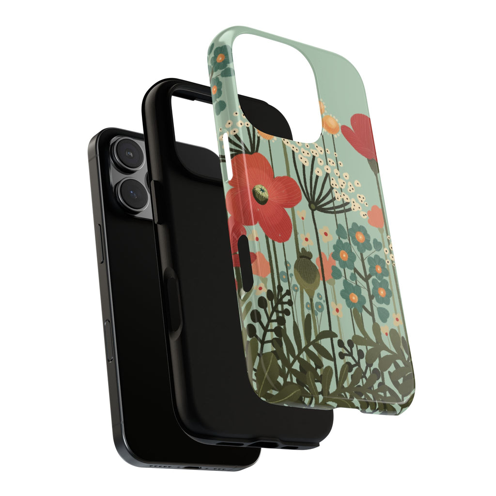 Floral Wildflower Tough Phone Case — Retro Poppy Garden Protective Cover