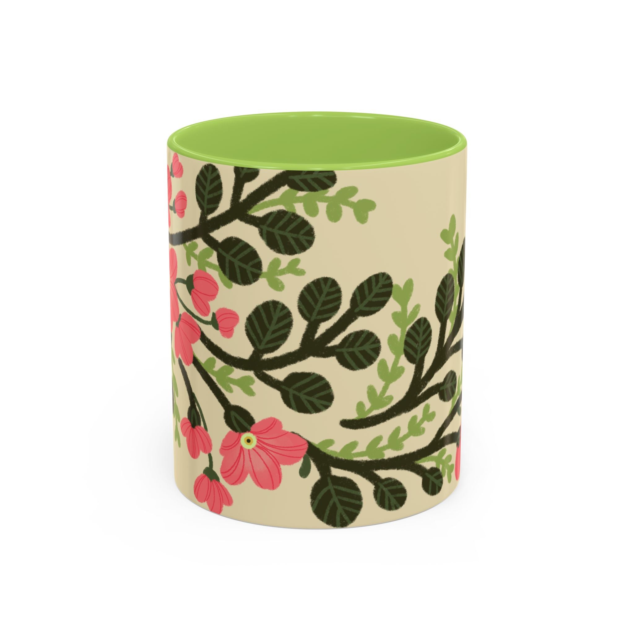 Floral Accent Coffee Mug - Pink Blossom Botanical Design (11/15oz)