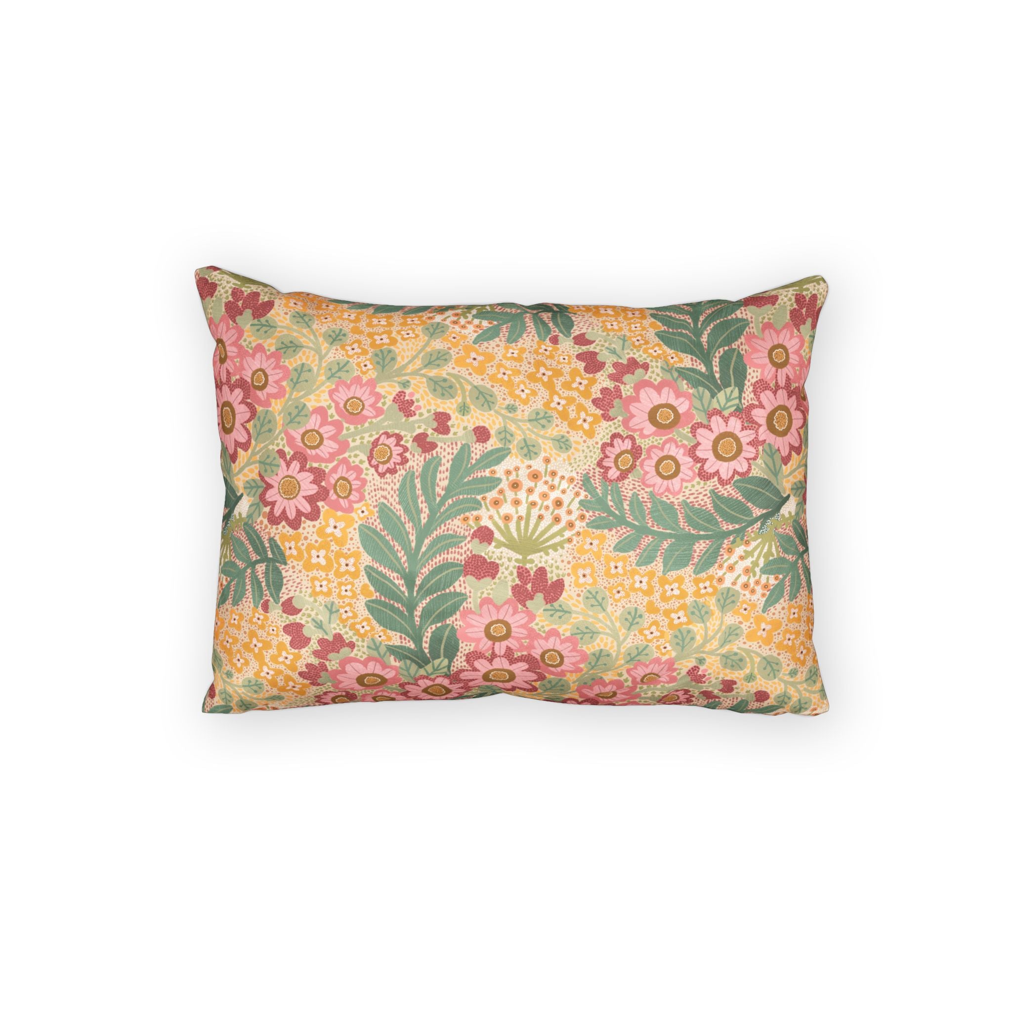 Floral Vintage Pillow Sham — Retro Pink & Sage Cotton Accent Cover