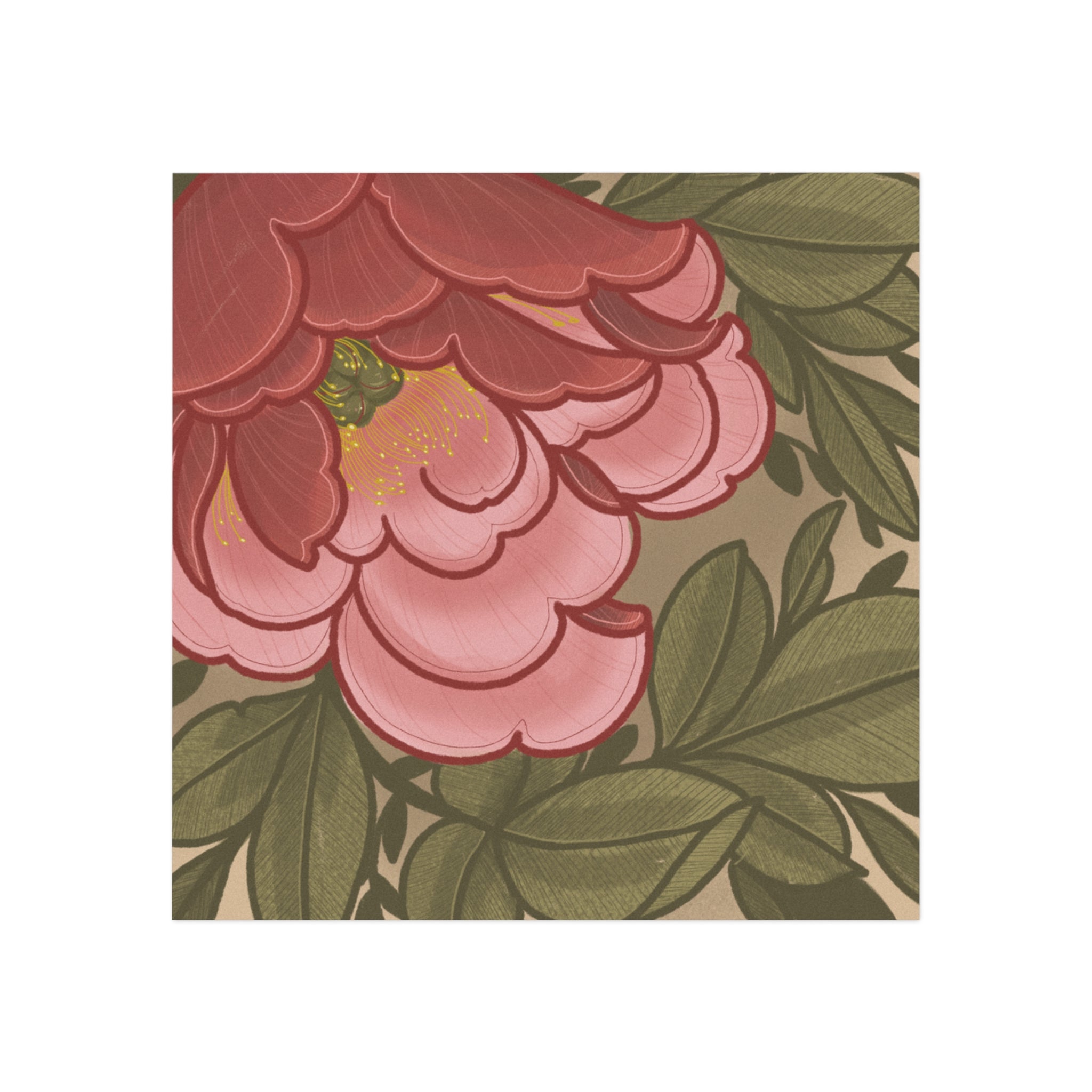 Floral Peony Square Magnet — Vintage Pink Garden Refrigerator Magnet