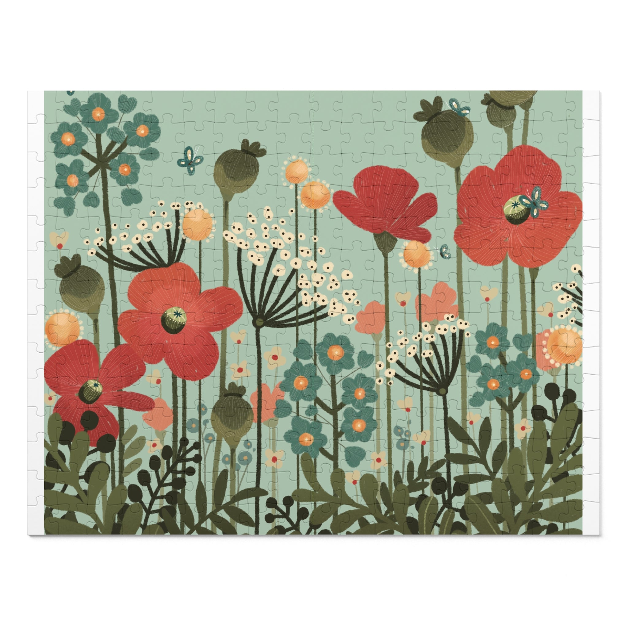 Floral Meadow Jigsaw Puzzle with Tin – Vintage Poppy & Wildflower Art