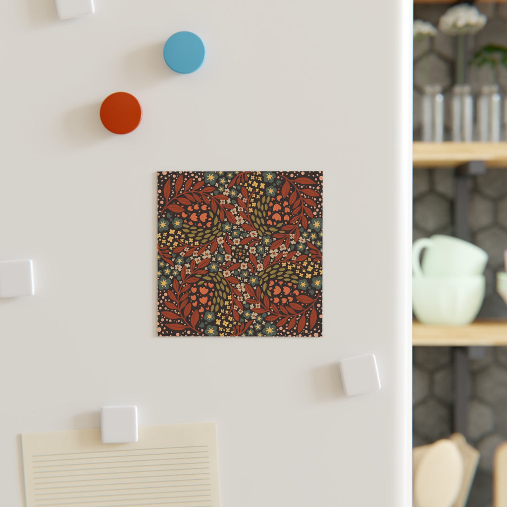 Autumn Folk Floral Square Magnet