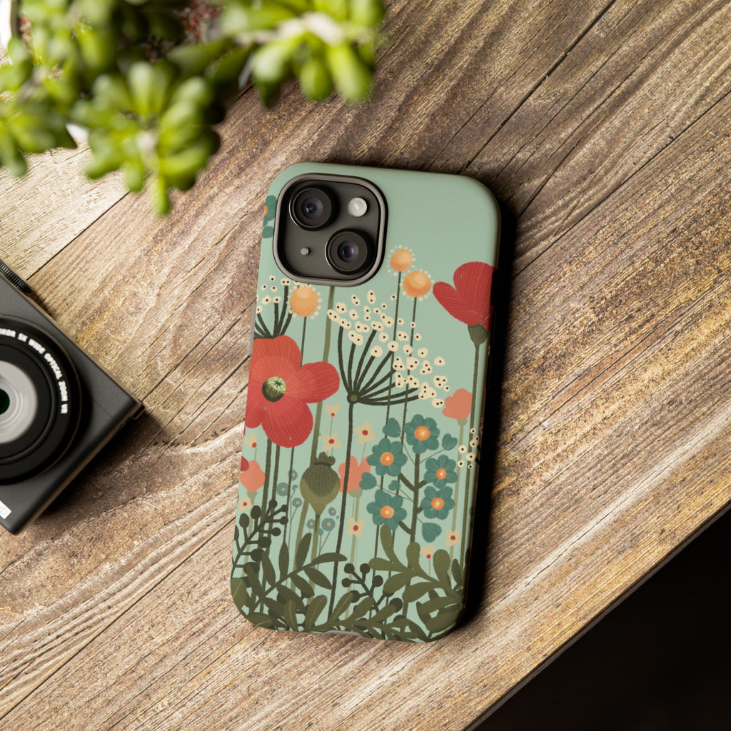 Floral Wildflower Tough Phone Case — Retro Poppy Garden Protective Cover