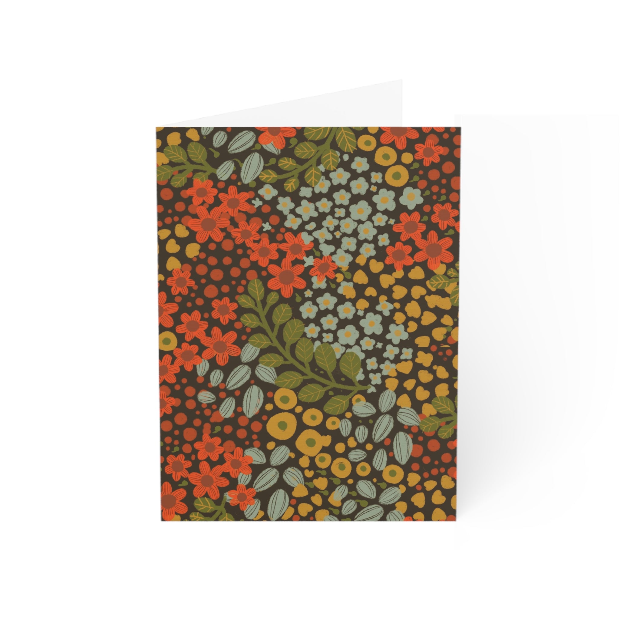 Floral Retro Greeting Cards — Vintage Orange & Olive Flower Note Cards (Pack of 1, 10, 30, 50)