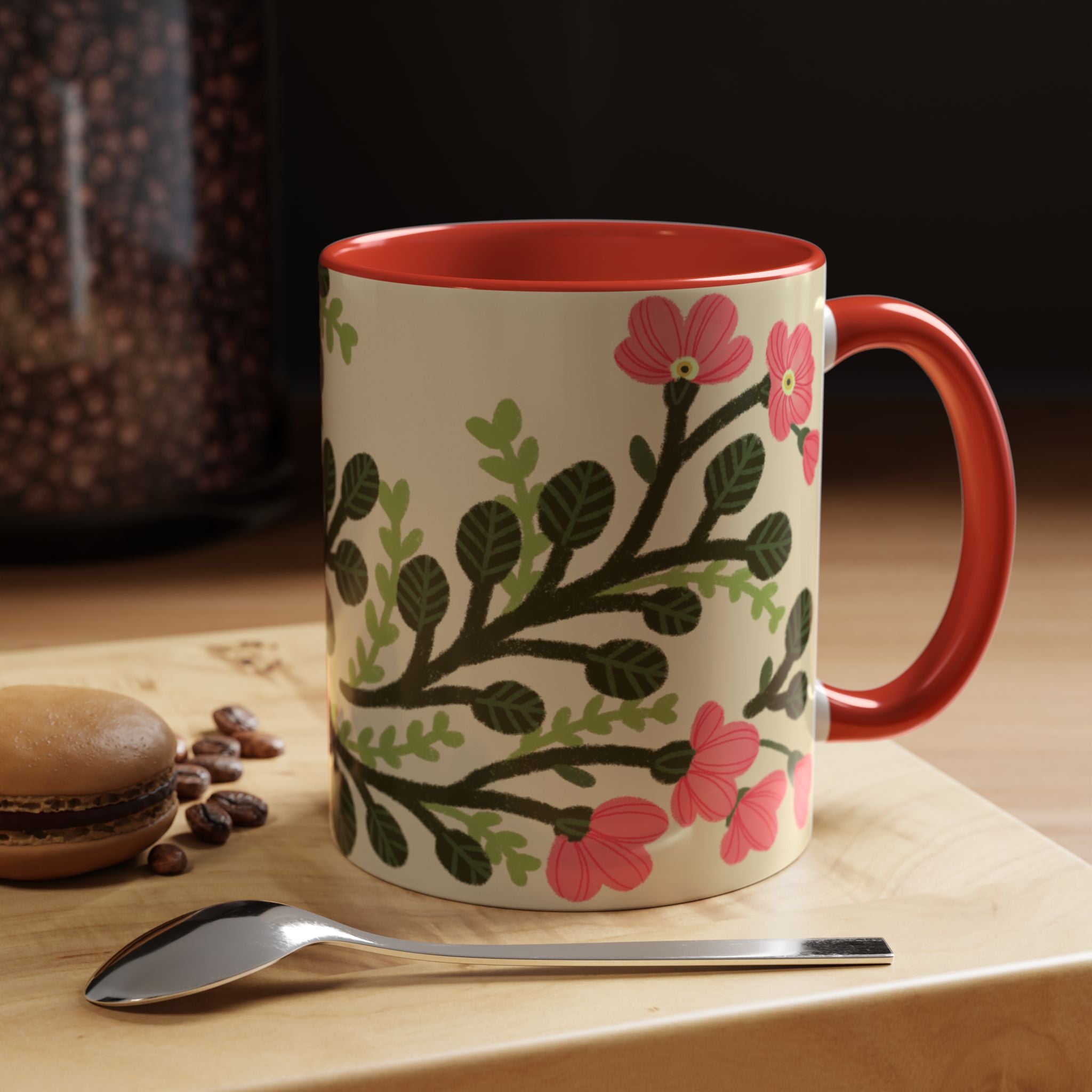 Floral Accent Coffee Mug - Pink Blossom Botanical Design (11/15oz)