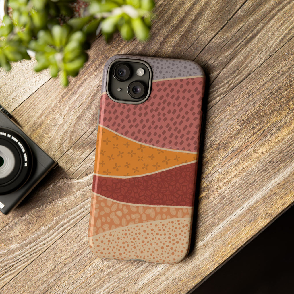 Retro Earth Tone Phone Case — Abstract Layered Pattern Tough Case