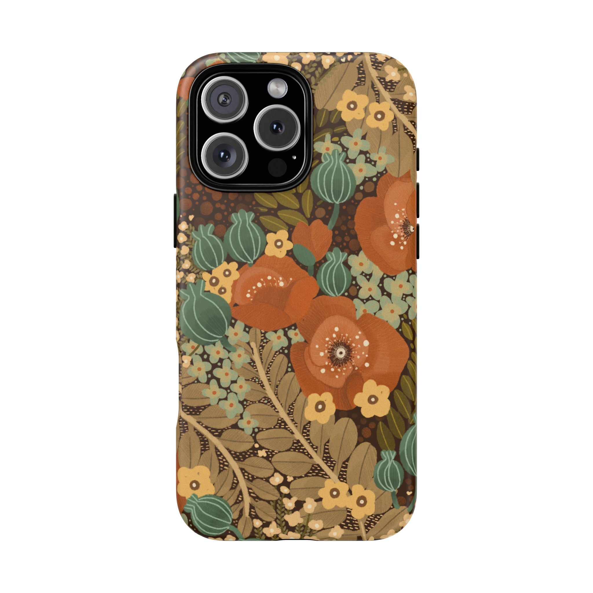 Floral Retro Tough Phone Case — Vintage Orange Poppy Protective Cover