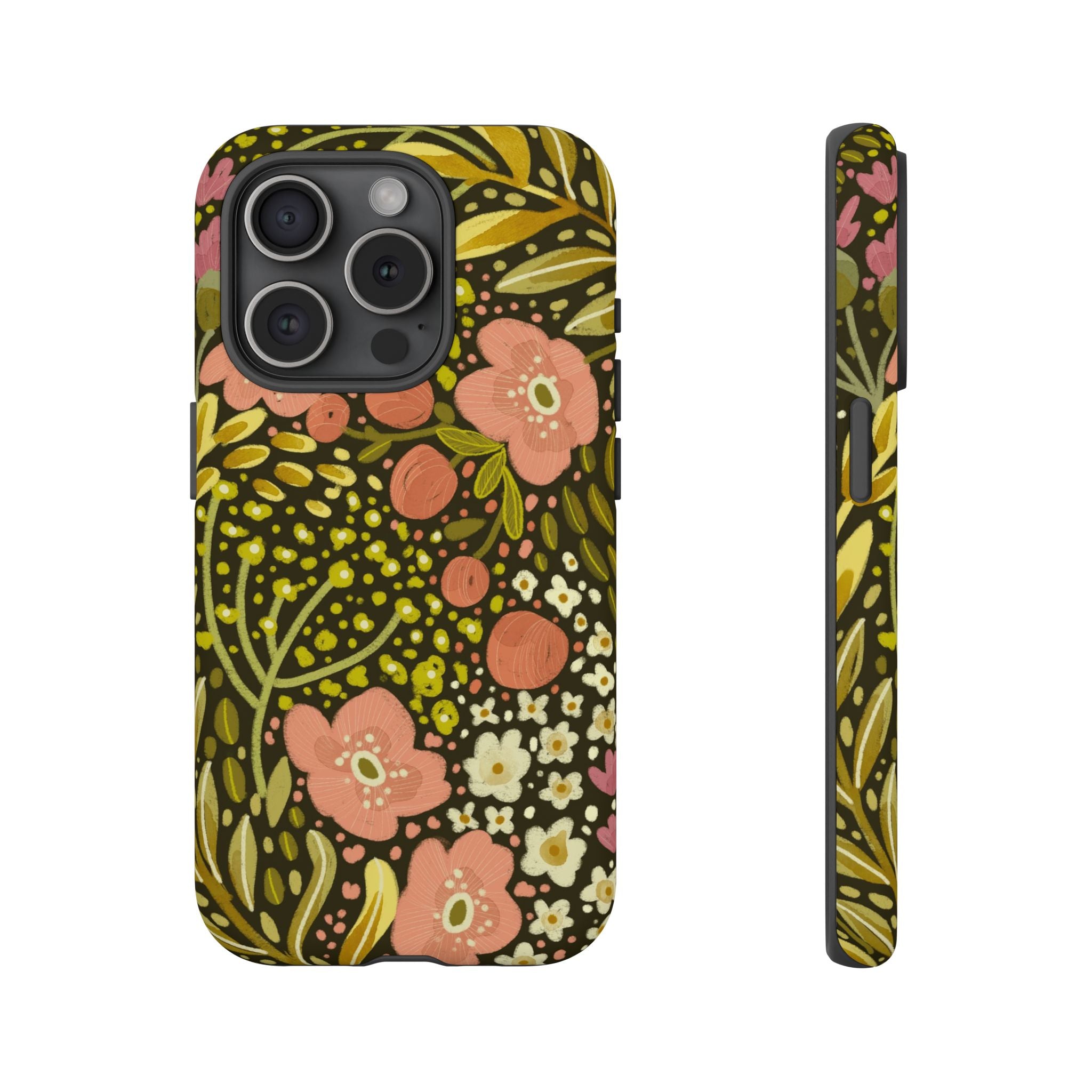 Vintage Floral Pattern Tough Case | Pink & Olive Botanical Phone Cover