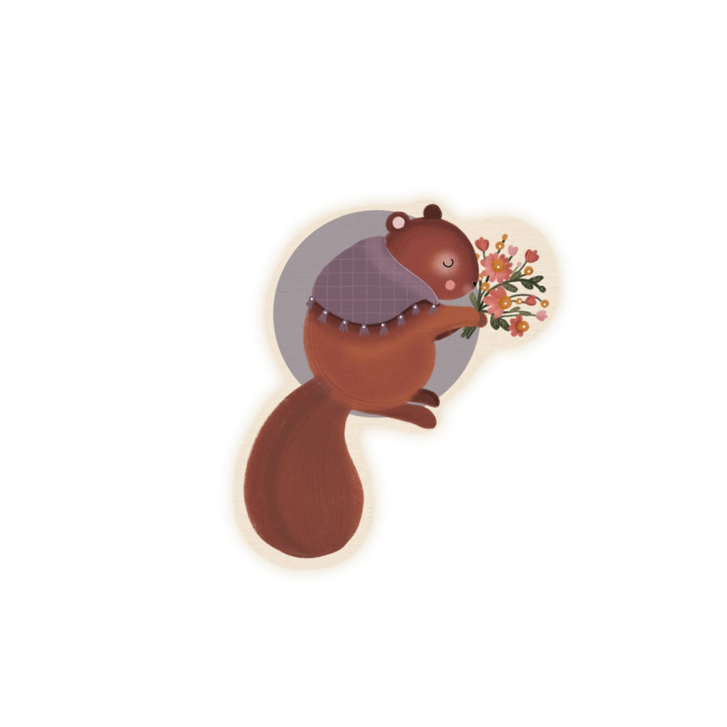 Cozy Squirrel with Bouquet Sticker — Cute Woodland Laptop Decal