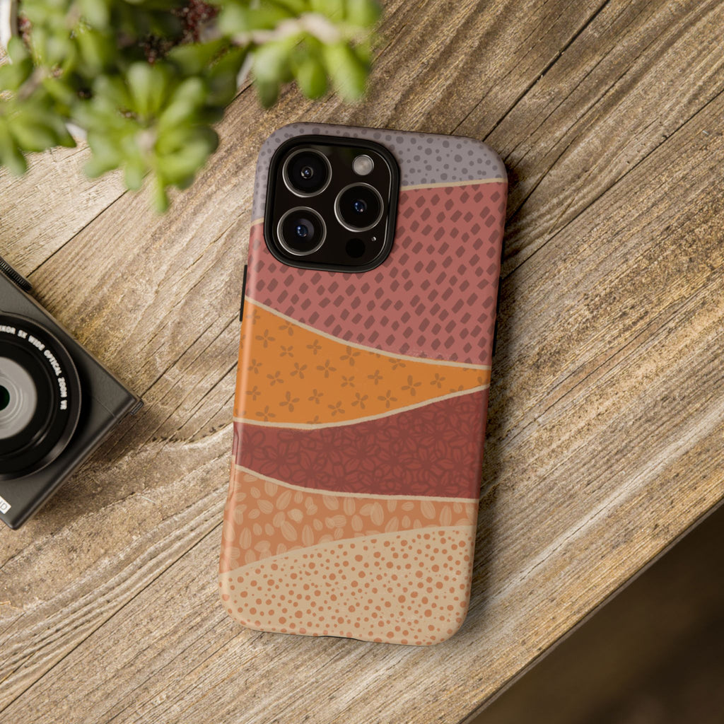Retro Earth Tone Phone Case — Abstract Layered Pattern Tough Case