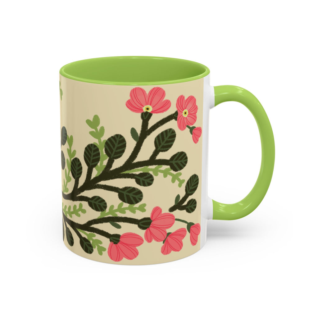Floral Accent Coffee Mug - Pink Blossom Botanical Design (11/15oz)