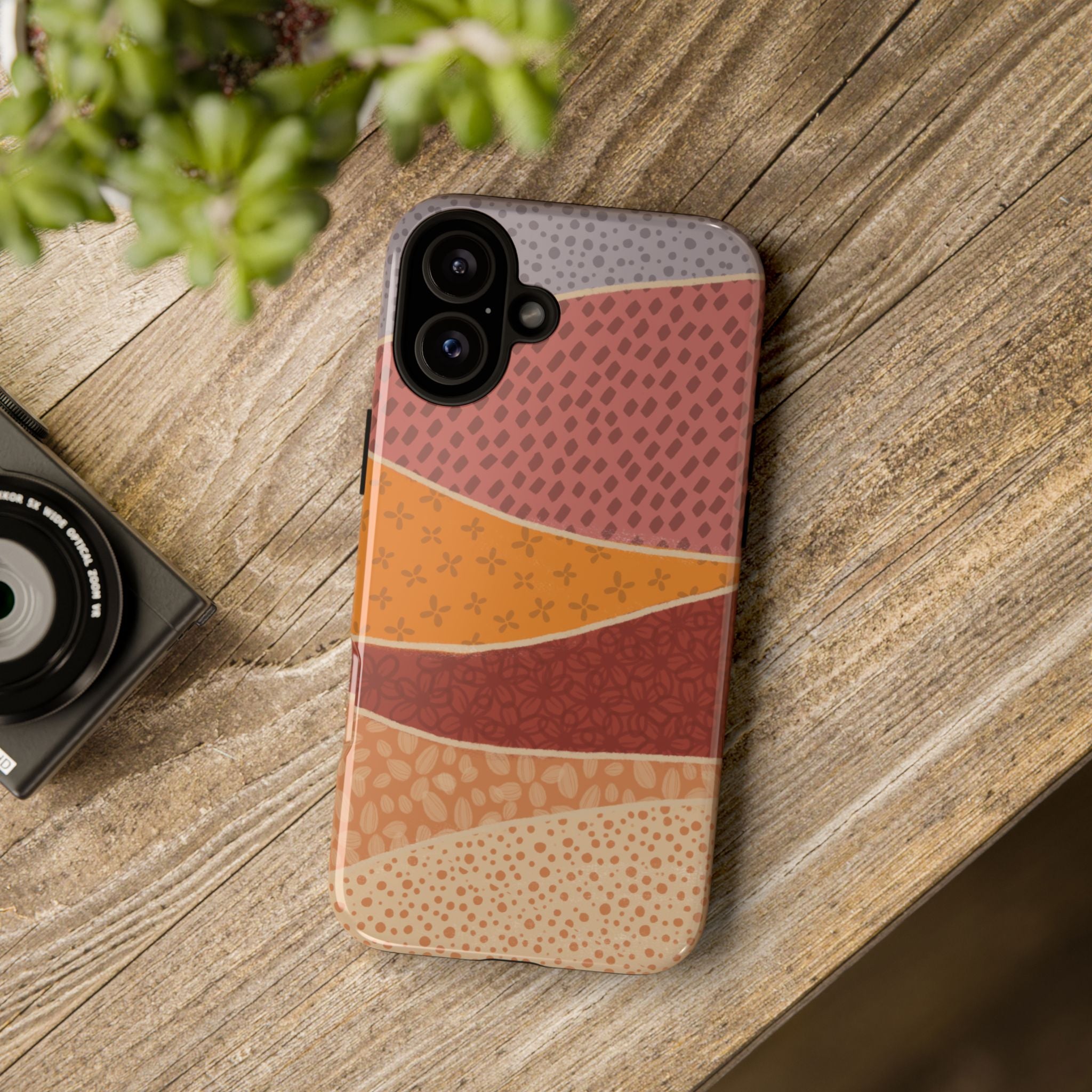 Retro Earth Tone Phone Case — Abstract Layered Pattern Tough Case