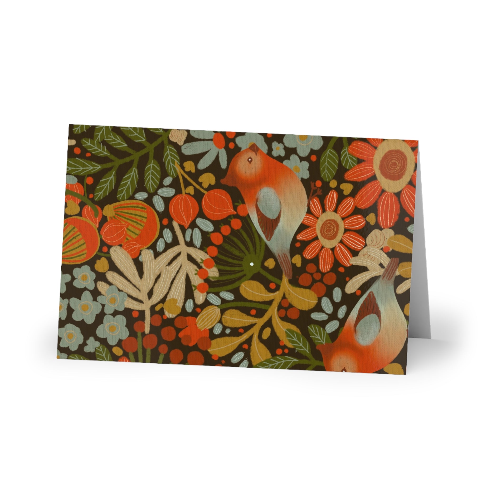 Vintage Floral Birds Greeting Card | Blank Note Card
