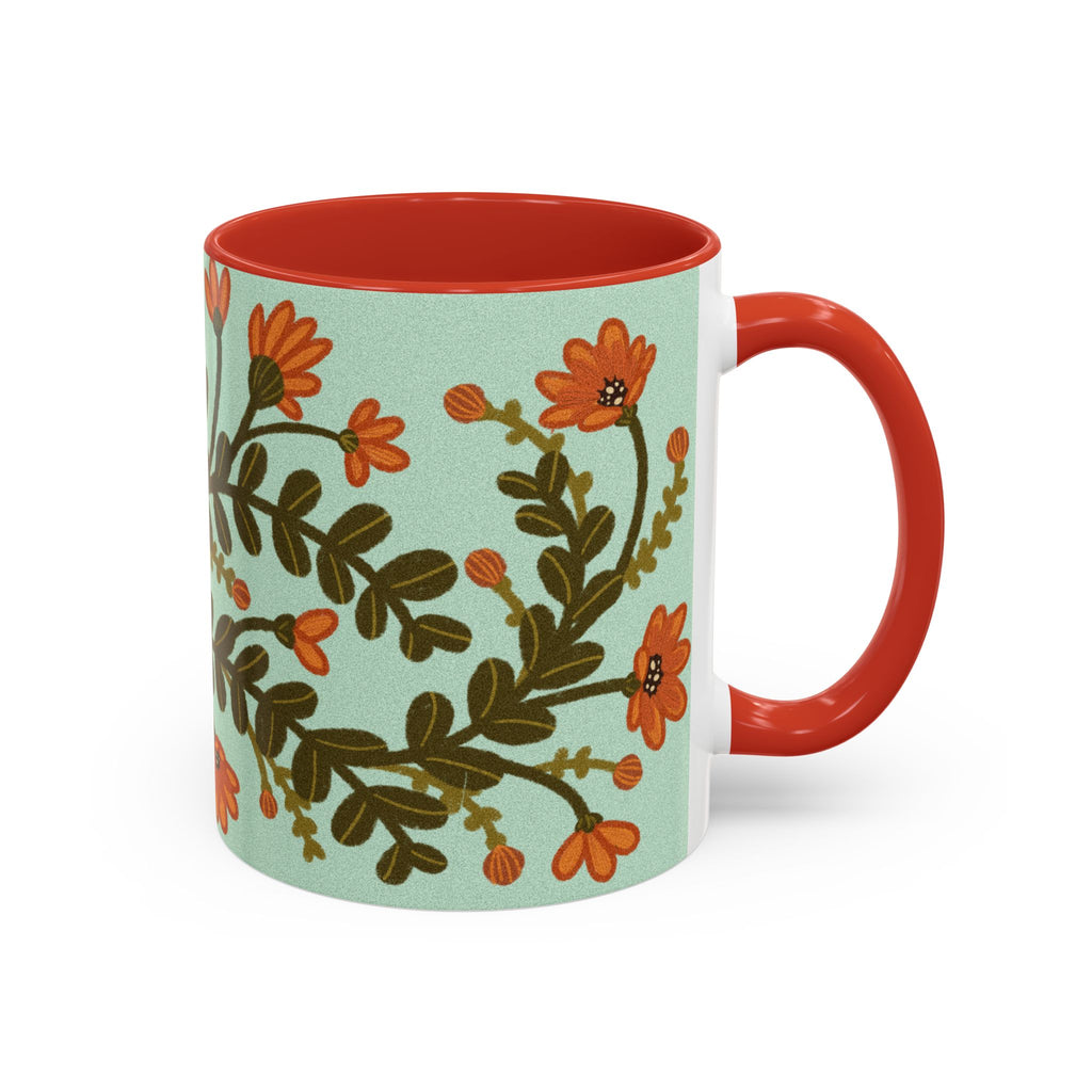 Floral Vine Accent Coffee Mug – Orange Wildflowers on Mint (11/15oz)