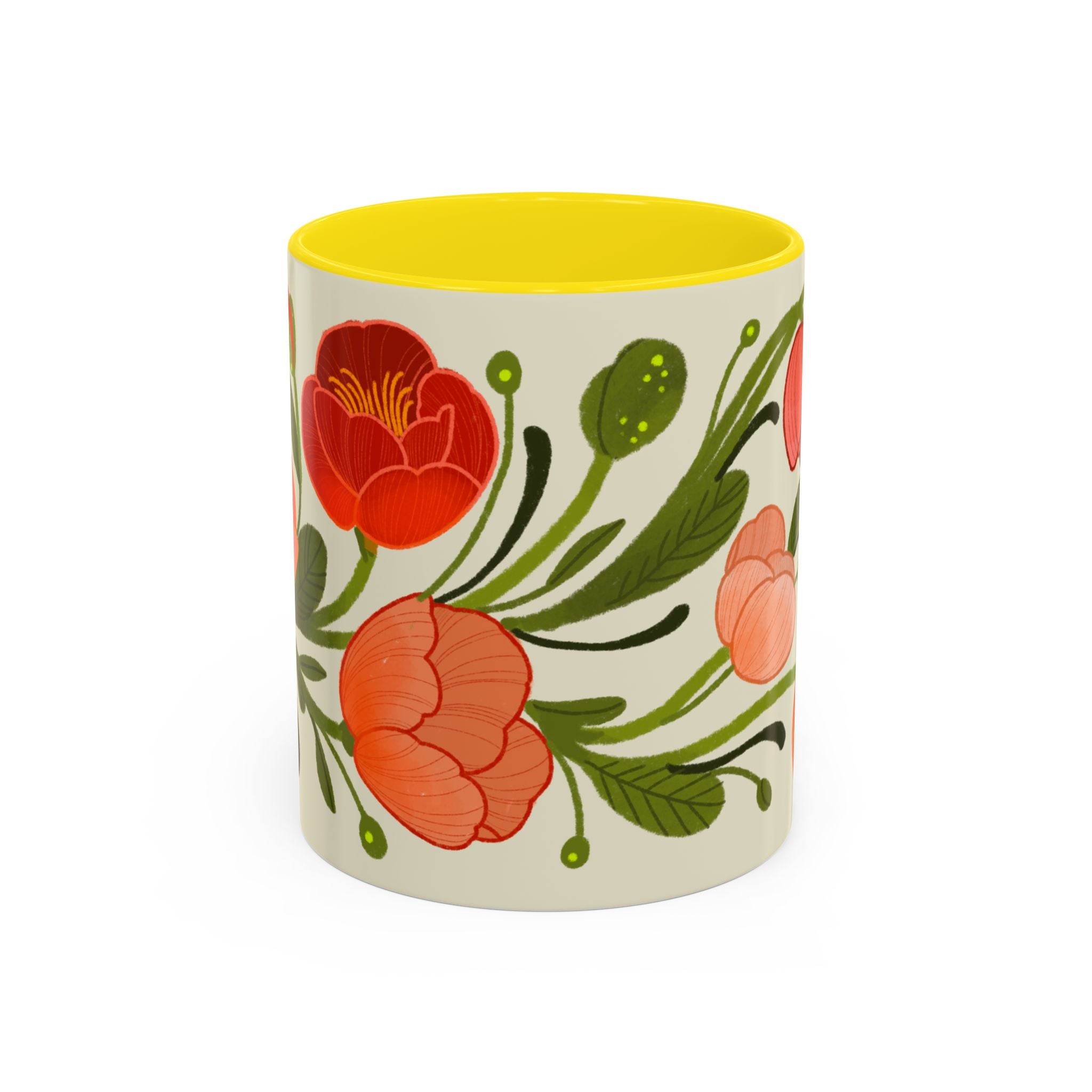 Floral Accent Coffee Mug — Coral Poppy Bouquet Design (11/15 oz)