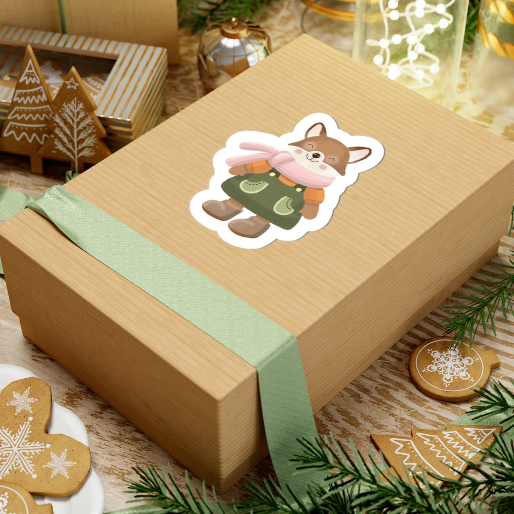 Cute Fox Sticker — Winter Scarf Kiss-Cut Vinyl Sticker for Laptops, Water Bottles & Journals