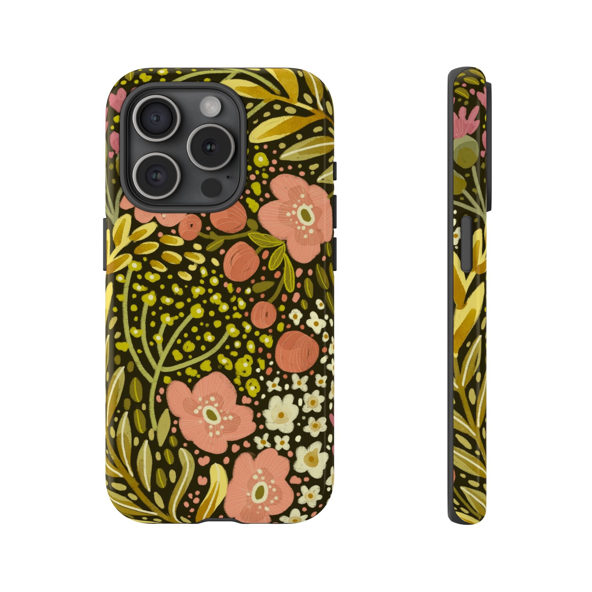 Vintage Floral Pattern Tough Case | Pink & Olive Botanical Phone Cover