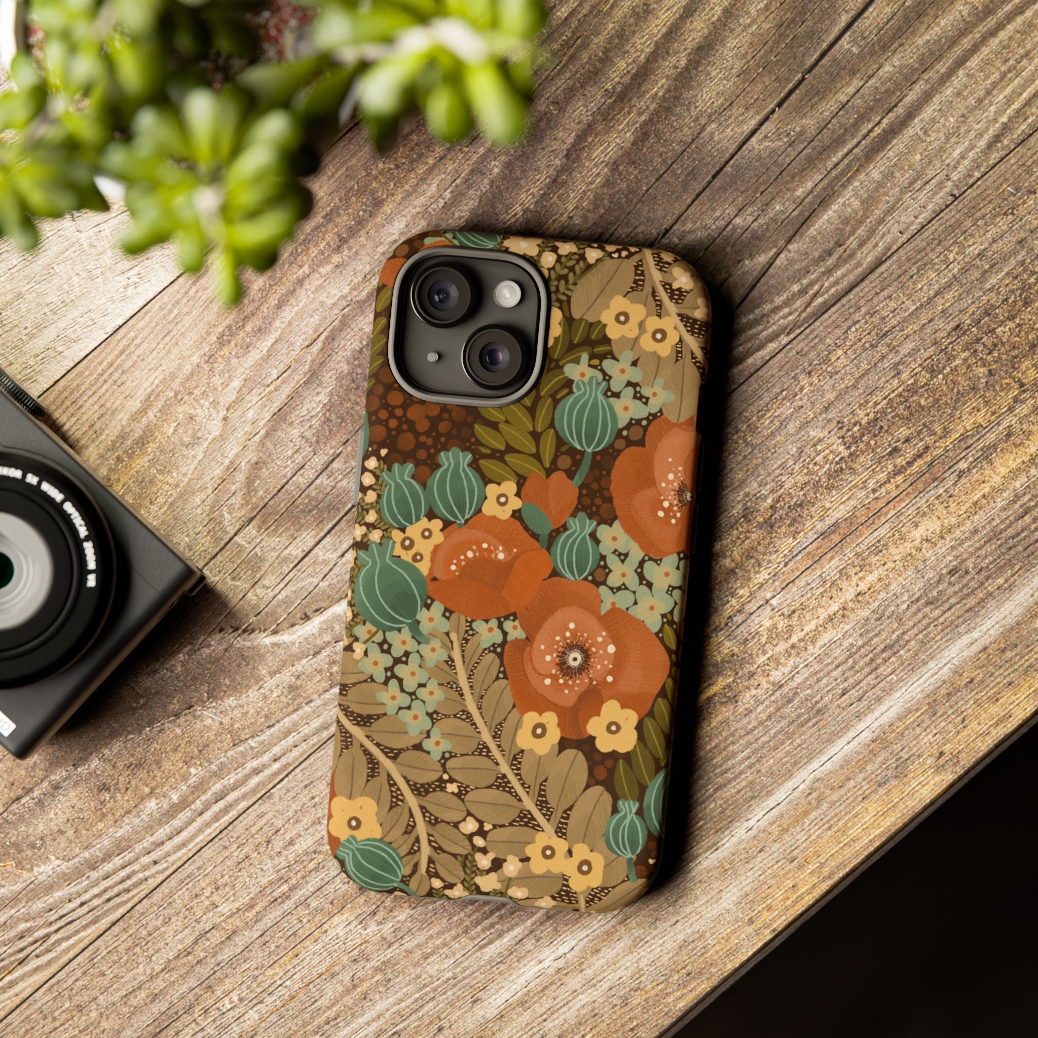 Floral Retro Tough Phone Case — Vintage Orange Poppy Protective Cover