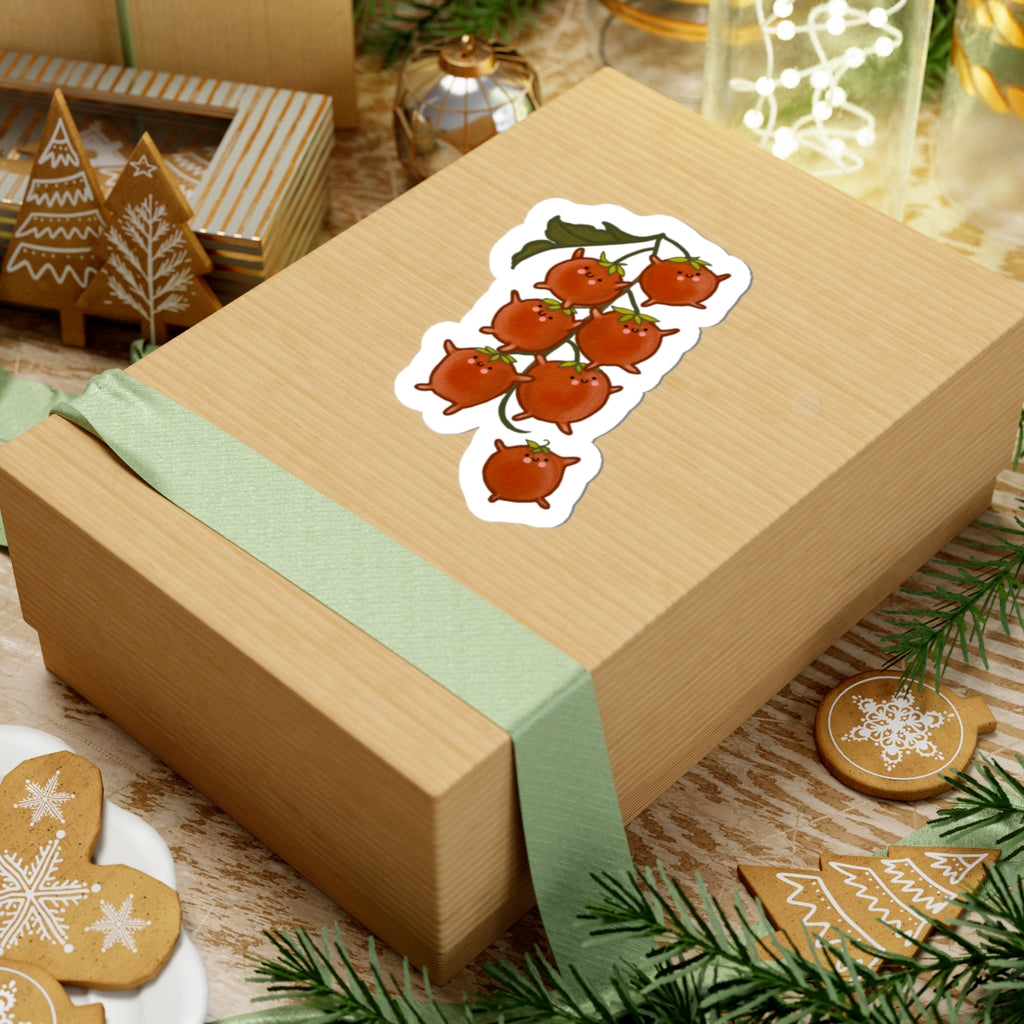 Tomato Vine Kiss-Cut Sticker — Cute Cherry Tomato Cluster Sticker for Laptops & Water Bottles