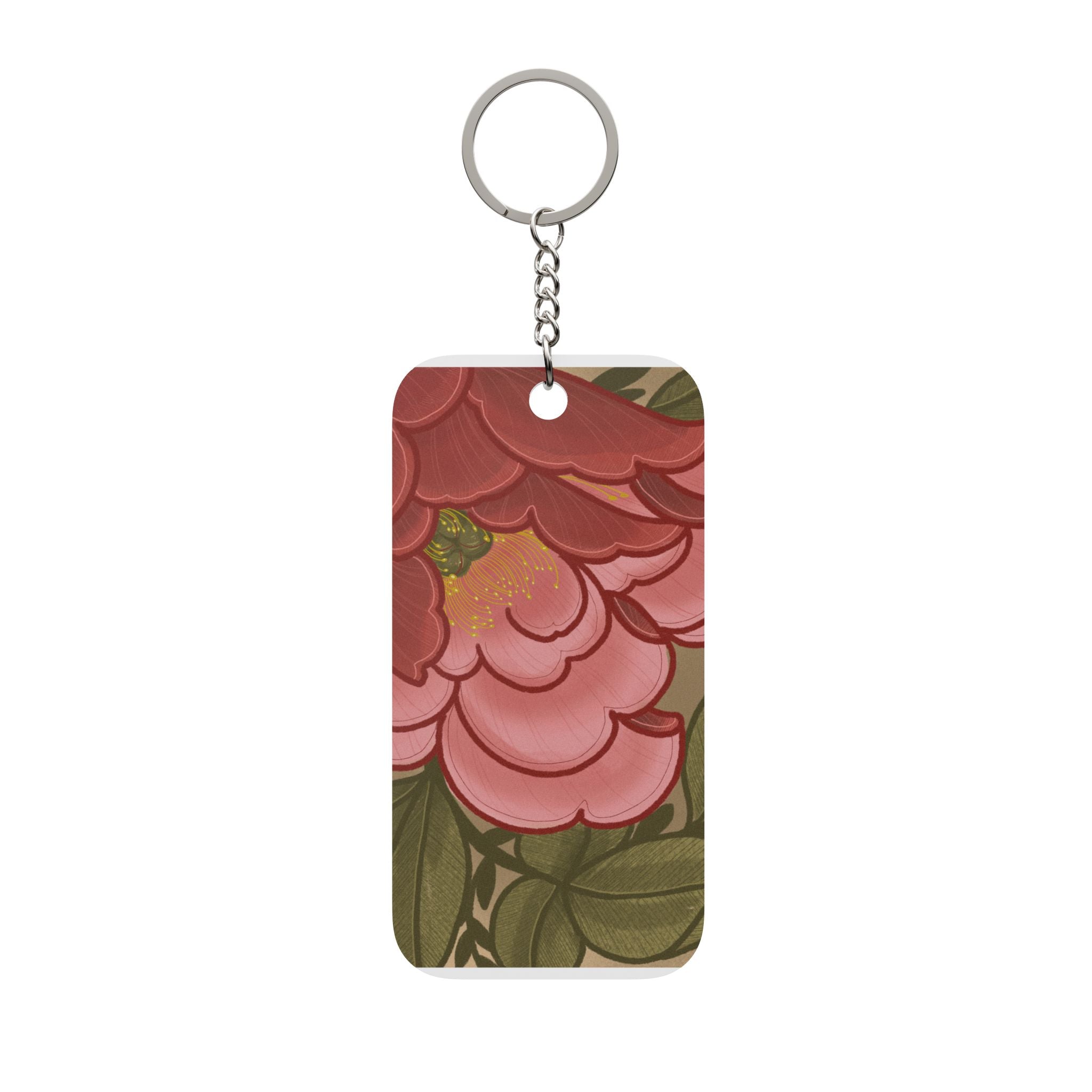 Floral Peony Keychain — Double-Sided Vintage Garden Charm