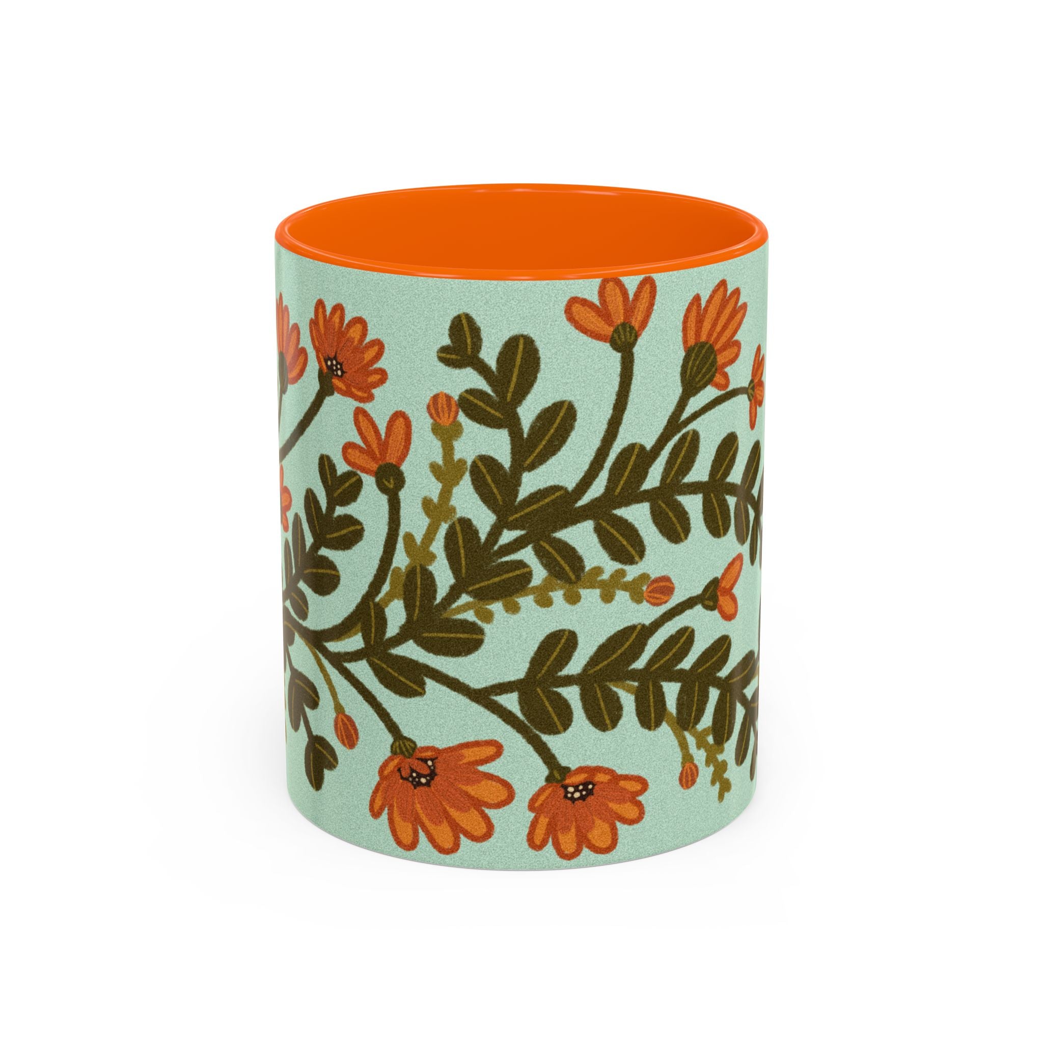 Floral Vine Accent Coffee Mug – Orange Wildflowers on Mint (11/15oz)