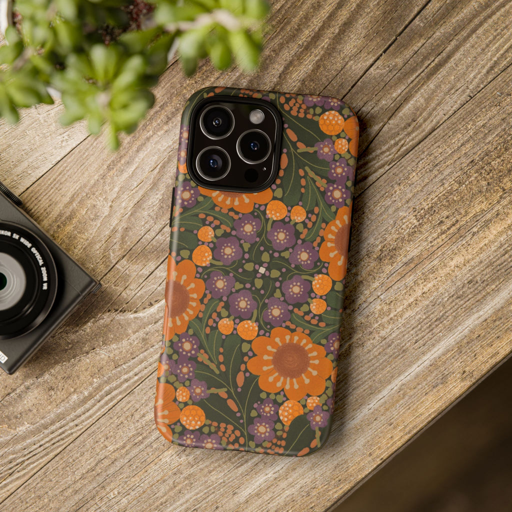 Retro Orange Floral Phone Case | Tough Case