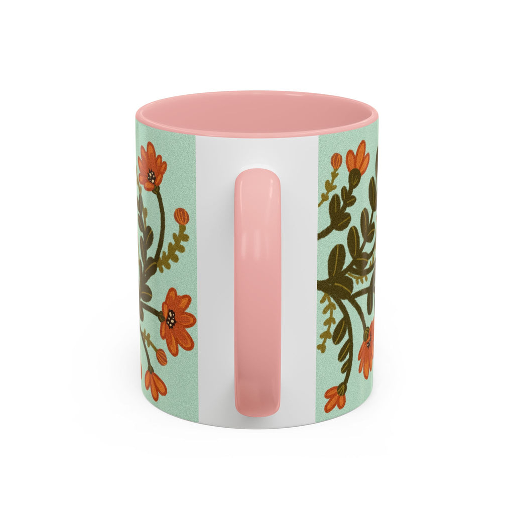 Floral Vine Accent Coffee Mug – Orange Wildflowers on Mint (11/15oz)